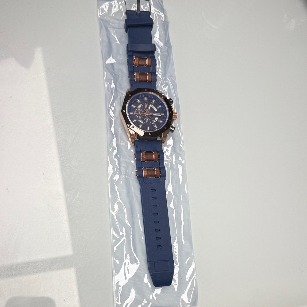 Blue and Gold Watch with Silicone Strap
